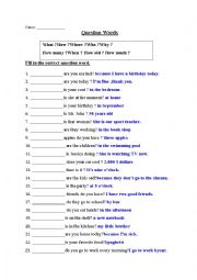 English Worksheet: Question words