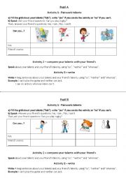 English Worksheet: compare your talents pairwork