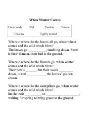 English Worksheet: When Winter Comes Cloze Passage