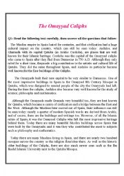 English Worksheet: A text on The Omayyad Caliphs