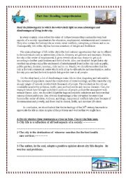 English Worksheet: exam for grade 7 (living in the city)
