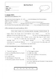 English Worksheet: Mid-Term Test 2 9th Form Language