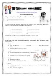 English Worksheet: TOP TEN SCARIEST HORROR MOVIES