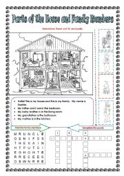 English Worksheet: PARTS OF THE HOUSE AND FAMILY MEMBERS