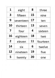 English Worksheet: Domino numbers 1-20