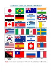English Worksheet: Flags and countries around the world