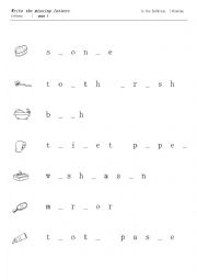 English Worksheet: In the Bathroom Missing words