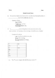 Simple Present Tense Handout and Homework