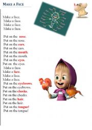 face worksheet song words