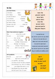 English Worksheet: TO BE (positive, negative and interrogative)