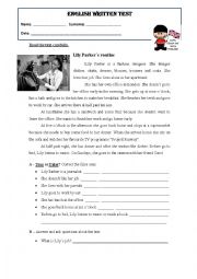 English Worksheet: Daily routine - wriiten test