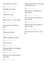 English Worksheet: COLDPLAY Fix You