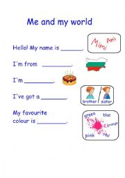 English Worksheet: Me and My World