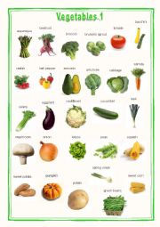English Worksheet: Vegetables Pictionary 1
