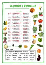 English Worksheet: Vegetables Wordsearch 3