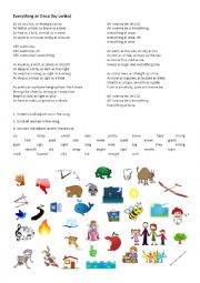 English Worksheet: Everything at Once song with animals and adjectives
