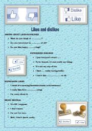 English Worksheet: Likes ,  dislikes