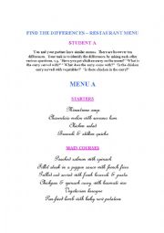 English Worksheet: Two menus