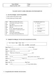 English Worksheet: Likes, dislikes and preferences