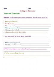 English Worksheet: Getting to know you