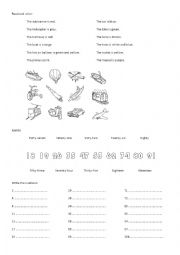 Means of transport, numbers 1-100 and colours