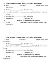 English Worksheet: Present Perfect Simple and Continuous