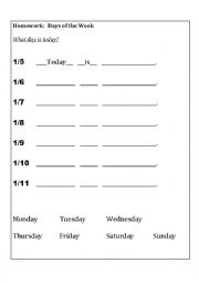 English Worksheet: Days of the Week Worksheet