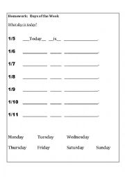 Days of the Week Worksheet