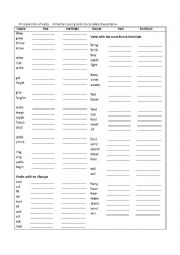 English Worksheet: Principle Parts of Irregular Verbs