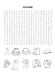 English Worksheet: Clothes - Wordsearch