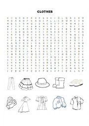 English Worksheet: Clothes - Wordsearch