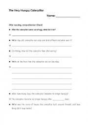 The Very Hungry Caterpillar worksheet