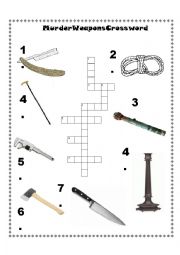 English Worksheet: Murder Weapon Crossword Puzzle