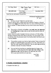 English Worksheet: full-term test N1