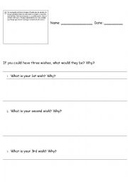 Three wishes worksheet