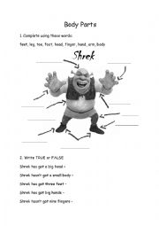English Worksheet: Body parts with Shrek