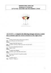 English Worksheet: DESCRIBE AND PRESENT A WINE OR OTHER DRINK