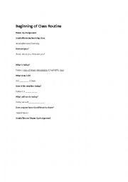 English Worksheet: Esl beginning of class routine