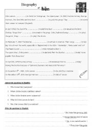 English Worksheet: Biography of The Beatles