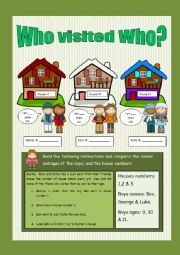 English Worksheet: Reading comprehension: Who visited who?