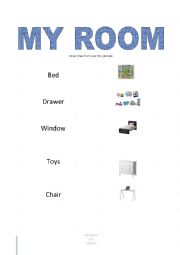 English Worksheet: My room - draw lines from word to picture