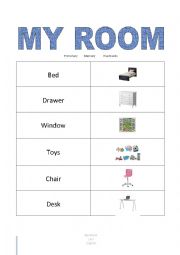 English Worksheet: My room - Pictionary / Flash Cards / Memory