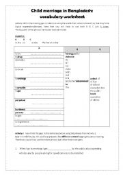 English Worksheet: Child marriage in Bangladesh 2/2 - VOCABULARY 