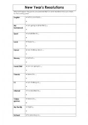 English Worksheet: New Years Resolutions