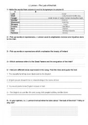 English Worksheet: The luck of the Irish - John Lennon Worksheet 