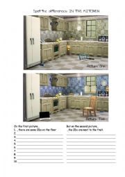 English Worksheet: Speaking for beginners/ elementary: spot the  differences IN THE KITCHEN