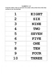 English Worksheet: trace, cut and paste numbers from 1 to 10
