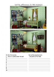 English Worksheet: Speaking for beginners/ elementary: spot the  differences IN THE BEDROOM