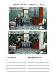 English Worksheet: Speaking for beginners/ elementary: spot the  differences IN THE BATHROOM