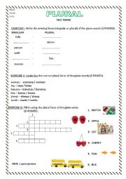 English Worksheet: TEST PAPER PLURAL